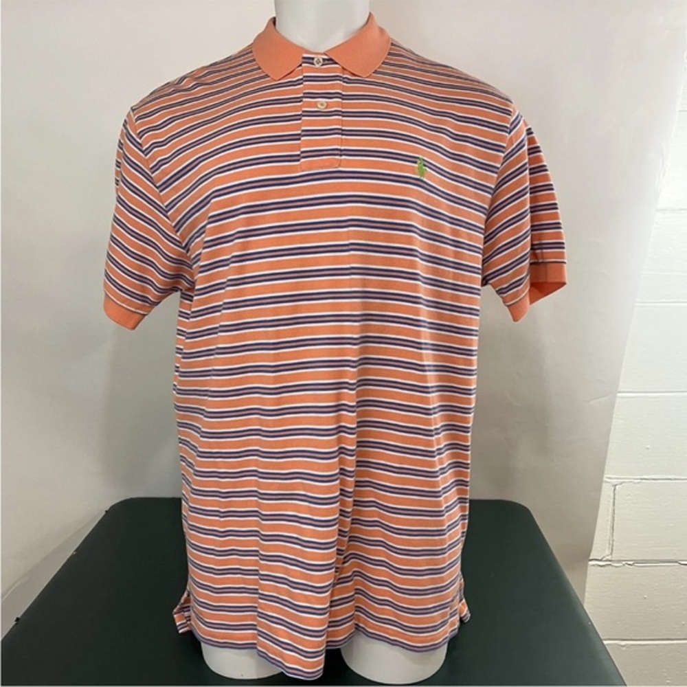 Polo Golf Ralph Lauren Mens Size XL Striped Orange Blue Pony Logo (127)